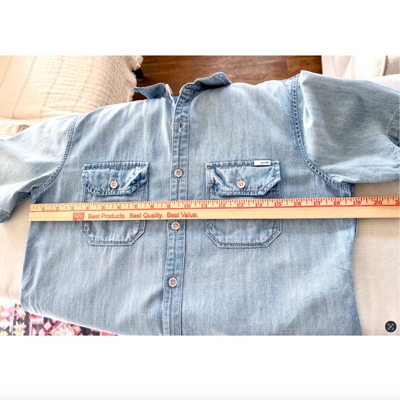 MOTHER  Chambray Denim Short Sleeved Button Up Shirt - M - Picture 6 of 9